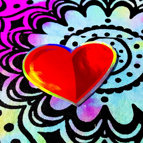 Red Heart Metallic Prismatic Reflective Single Decor Sticker - Picture 1 of 11